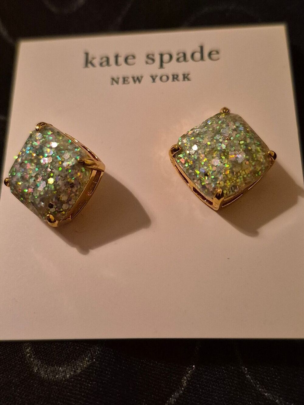: Kate Spade New York Opal Glitter Small Square Stud Earrings Gold Tone